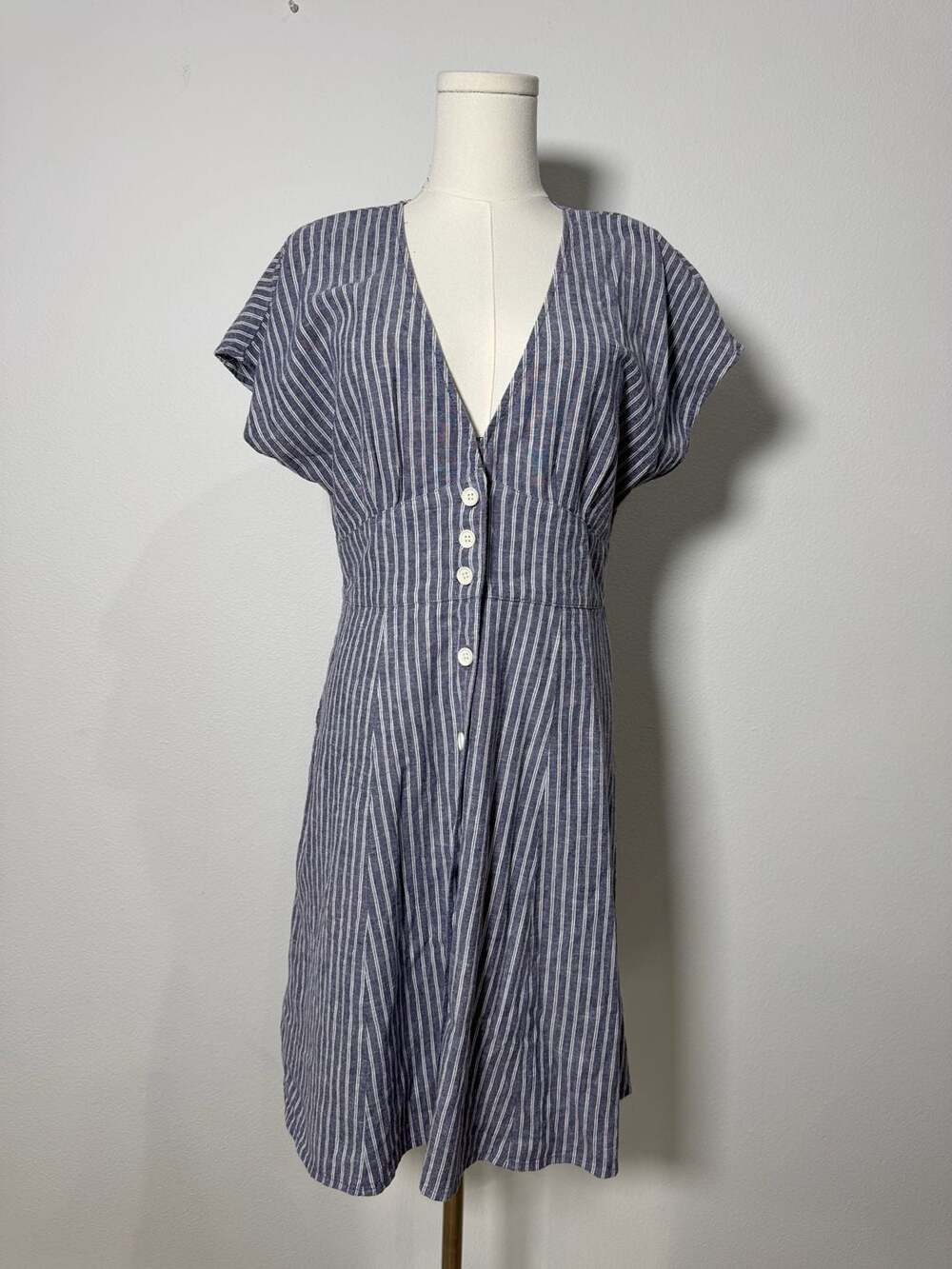 Marine Layer Women's Blue Striped Button-Front Dress Size M